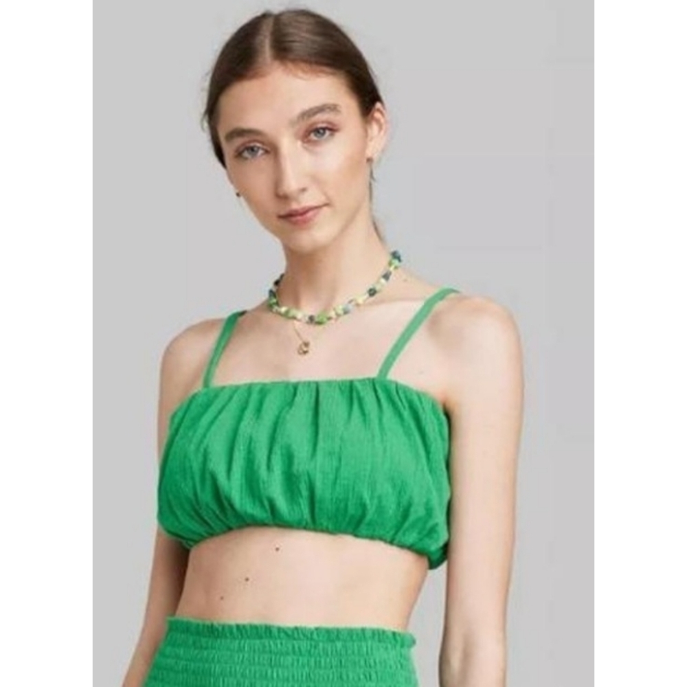 Wild Fable Ruched Woven Green Cropped Top